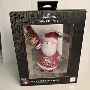 Hallmark SF 49ers Santa Fan 2-Sided NFL Black Box Christmas Ornament NIB